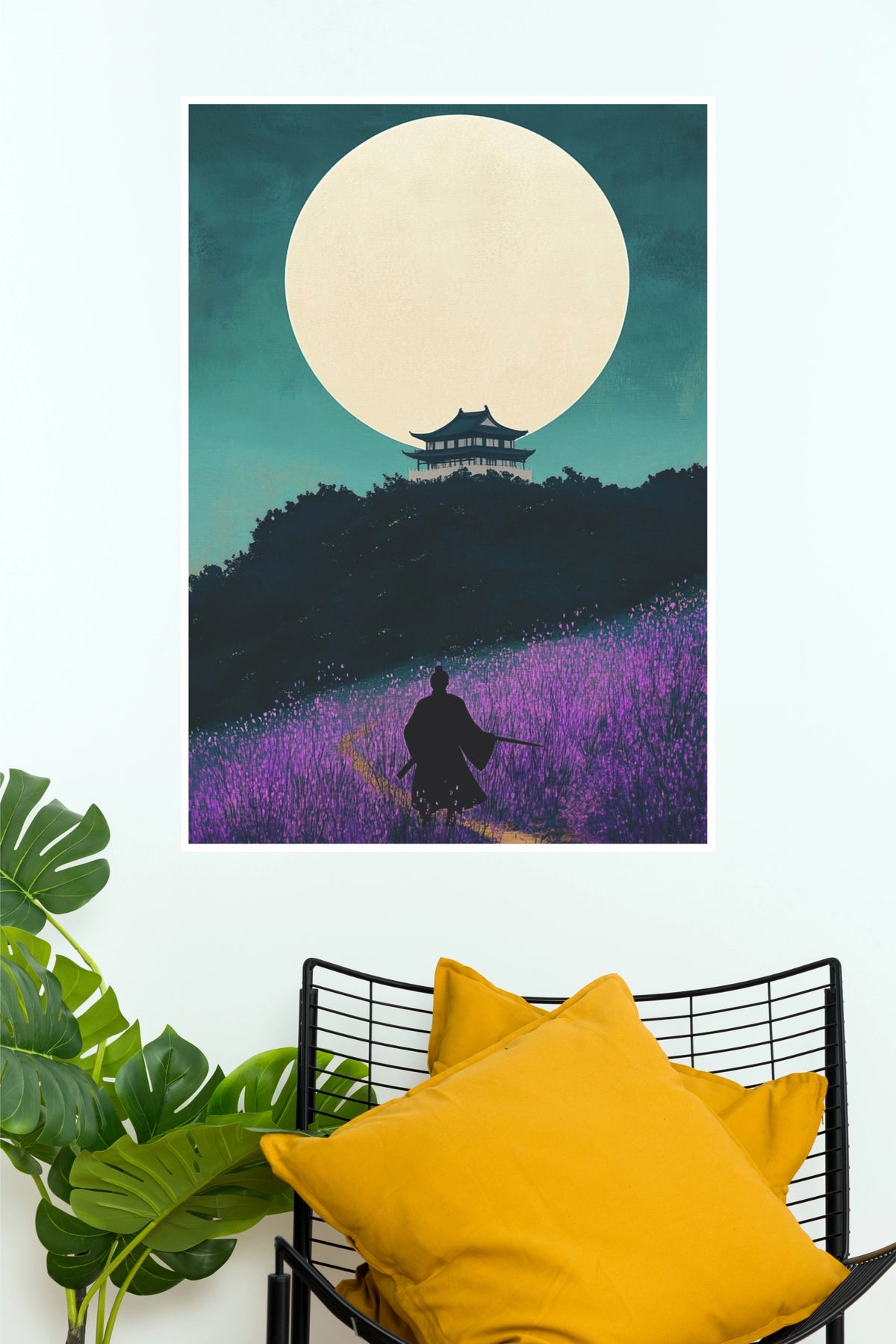 Armor of Regret Samurai Warrior Purple and Moon Wall Art Paper Poster  (Samurai Warrior Posters)
