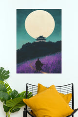 Armor of Regret Samurai Warrior Purple and Moon Wall Art Paper Poster  (Samurai Warrior Posters)