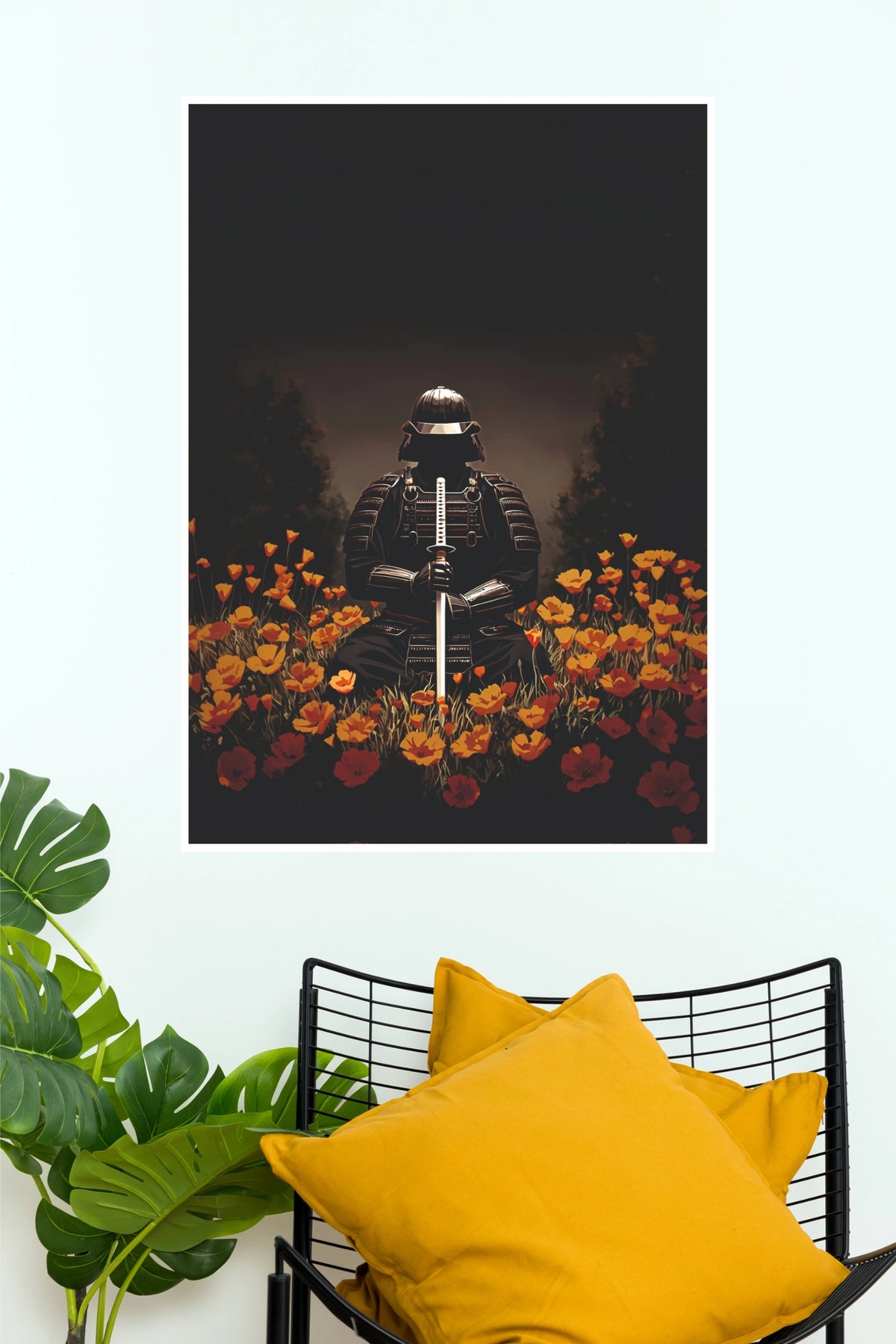 Beyond the Blade Samurai Warrior Orange Flowers Wall Art Paper Poster  (Samurai Warrior Posters)