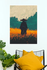 Blades of Autumn Samurai Warrior Orange Grass Wall Art Paper Poster  (Samurai Warrior Posters)