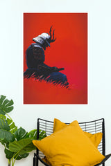 Blood Moon Warrior Samurai Red Background Wall Art Paper Poster  (Samurai Warrior Posters)