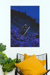Burden of Honor Samurai Warrior Blue Floral Night Wall Art Paper Poster  (Samurai Warrior Posters)