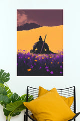 Code of the Fallen Samurai Warrior Purple Field Wall Art Paper Poster    (Samurai Warrior Posters)