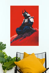 Crimson Silence Samurai Warrior Red Background Wall Art Paper Poster  (Samurai Warrior Posters)