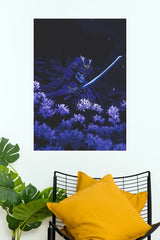 Electric Blue Silence Neon/Night Edition Poster | Samurai Wall Art   (Samurai Warrior Posters)