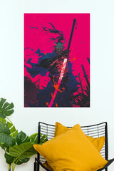 Oath in Crimson Demon Samurai Glowing Sword Wall Art Paper Poster   (Samurai Warrior Posters)