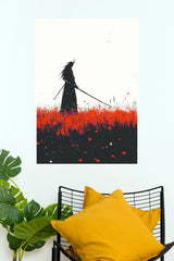 Path of the Fallen Warrior Samurai Red Grass Wall Art Paper Poster  (Samurai Warrior Posters)