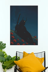 Samurai's Solitude Night Sky Warrior Wall Art Paper Poster   (Samurai Warrior Posters)