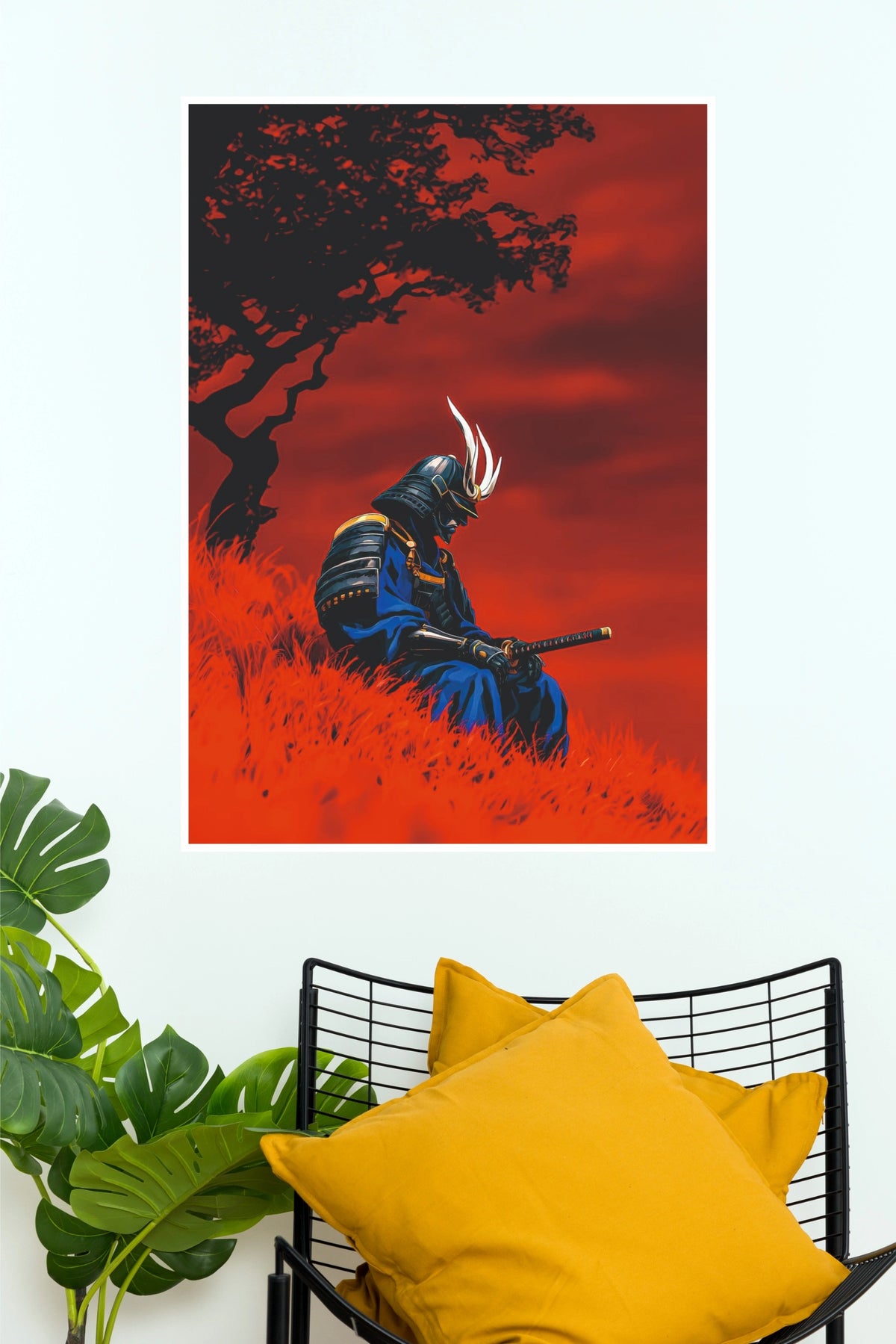 Shadow of Honor Samurai Warrior Red Tree Wall Art Poster (Samurai Warrior Posters)