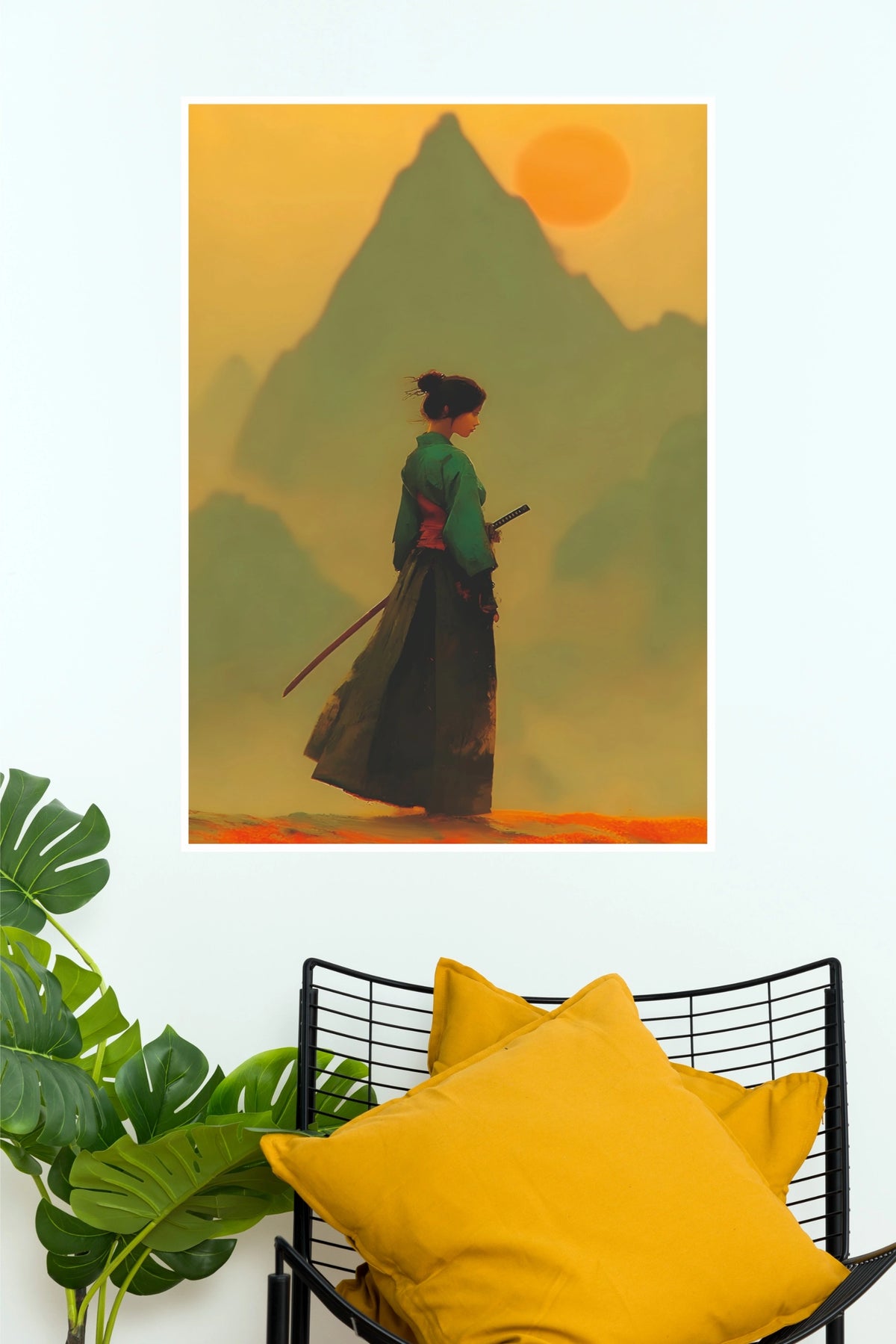 Silent Edge Samurai Woman Sunset Mountain Wall Art Paper Poster   (Samurai Warrior Posters)