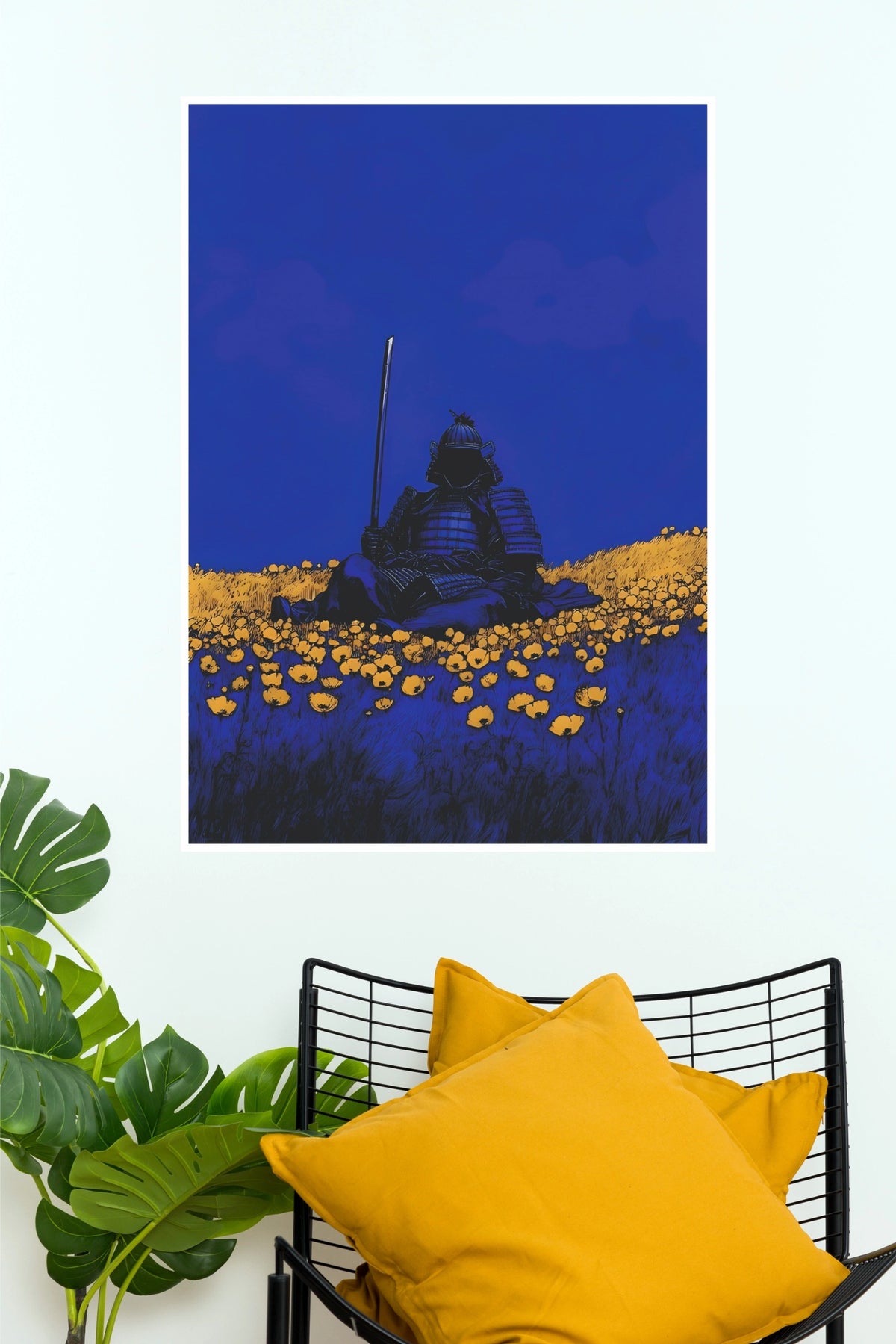 Silicon Samurai Warrior Yellow Flowers Wall Art Paper Poster (Samurai Warrior Posters)