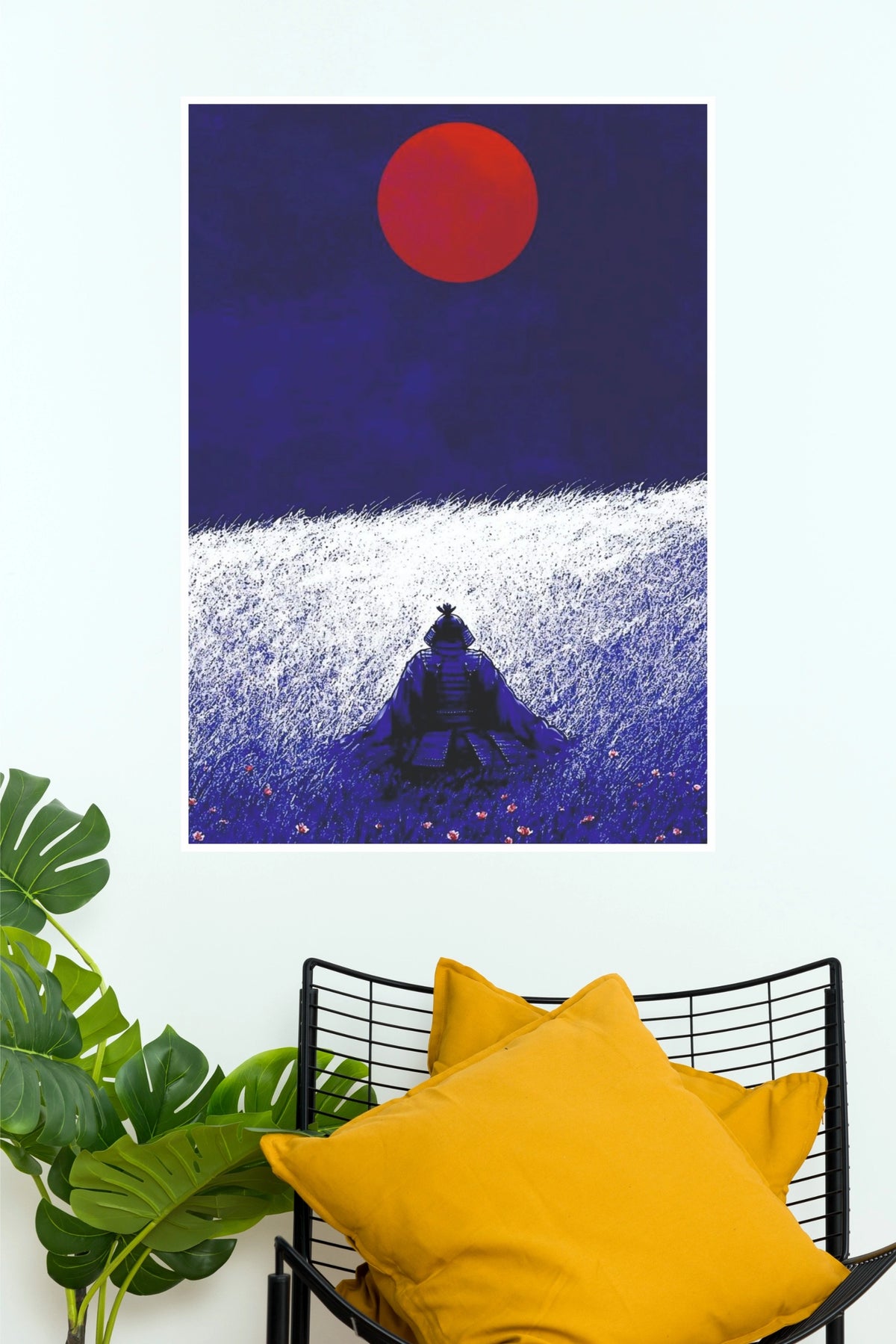 Steel and Silence Samurai Red Sun Wall Art Paper Poster  (Samurai Warrior Posters)