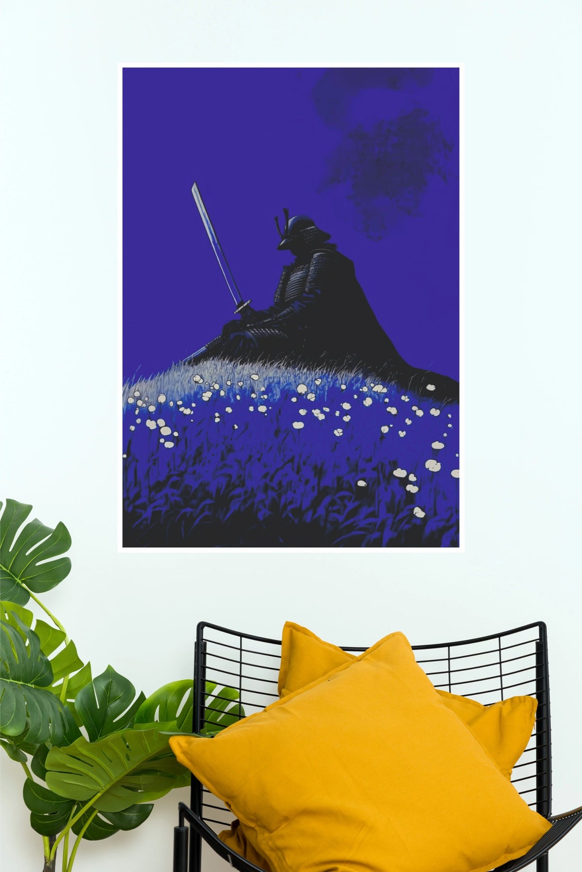 Stillness Before the Storm Samurai Warrior Blue Flowers Wall Art Paper Poster   (Samurai Warrior Posters)