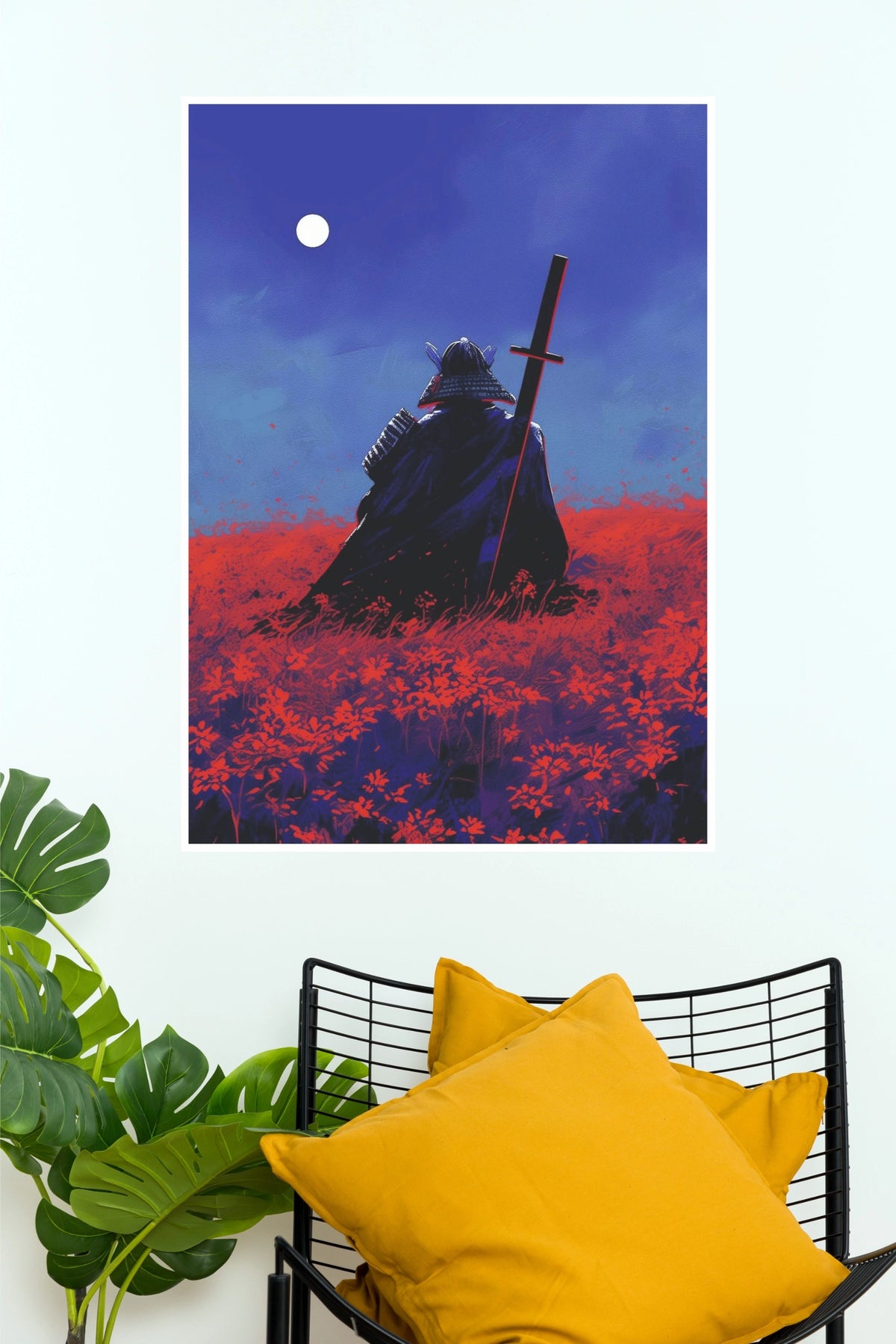 The Chrome Path Samurai Warrior Red Flowers Wall Art Paper Poster  (Samurai Warrior Posters)
