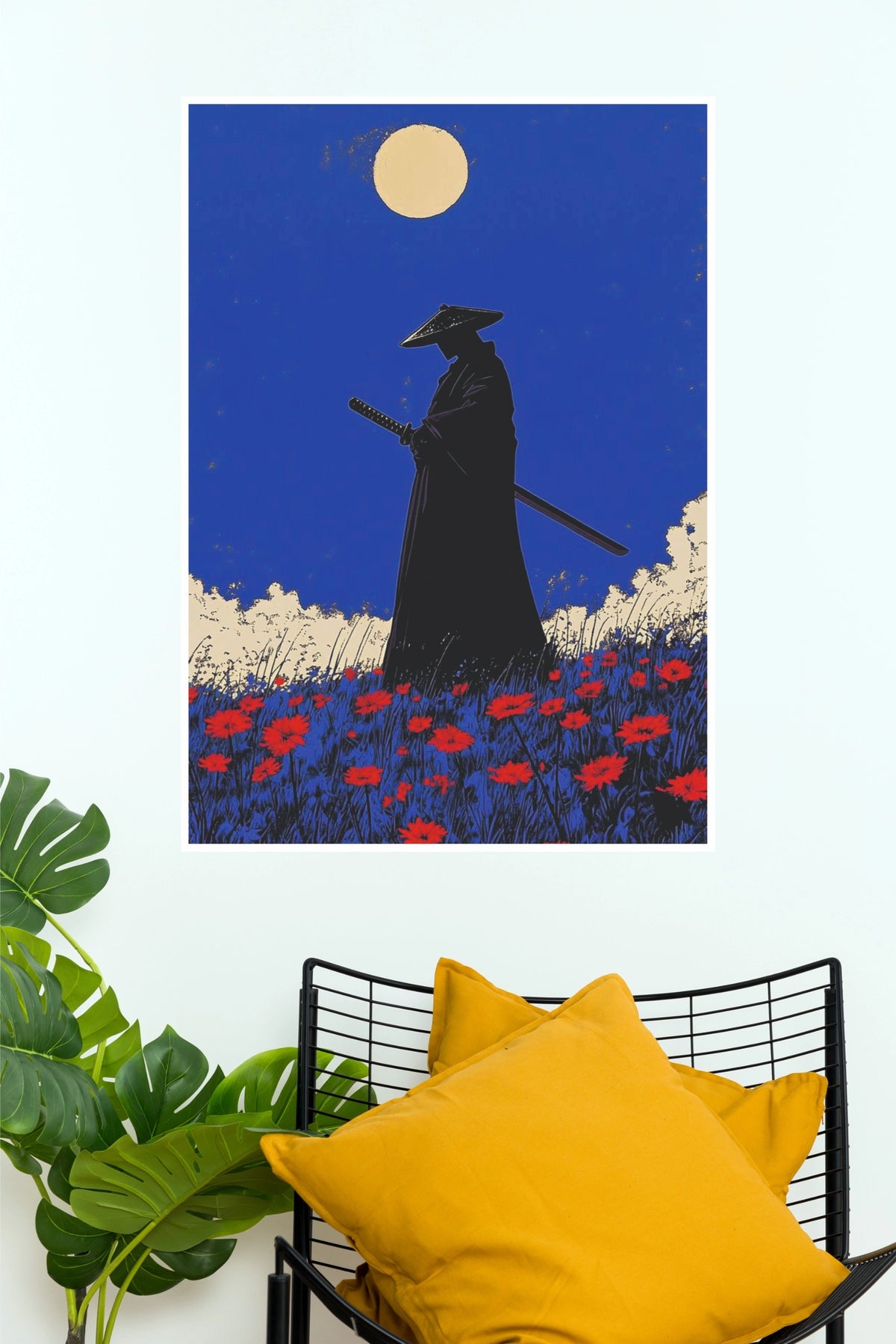 The Lone Katana Samurai Warrior Moonlit Meadow Wall Art Paper Poster   (Samurai Warrior Posters)