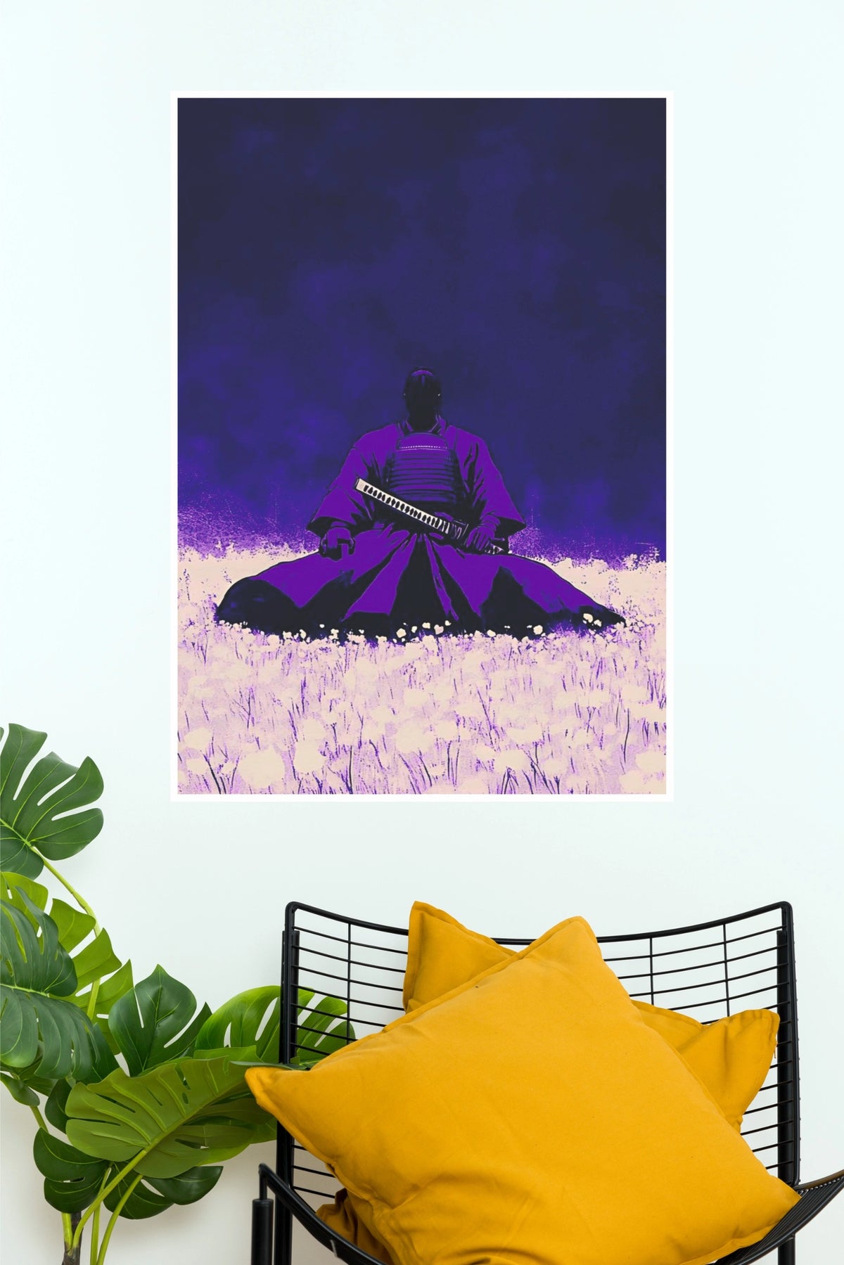The Wandering Katana Samurai Warrior Lavender Field Wall Art Paper Poster  (Samurai Warrior Posters)