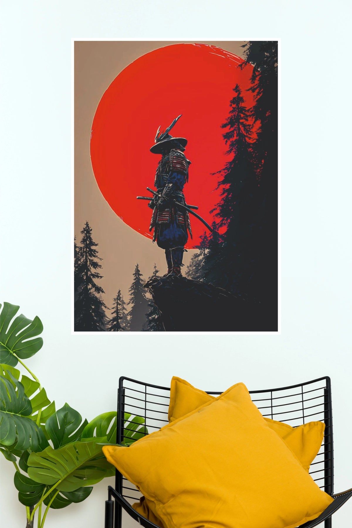 The Weight of Shadows Samurai Warrior Red Sun Wall Art Paper Poster  (Samurai Warrior Posters)