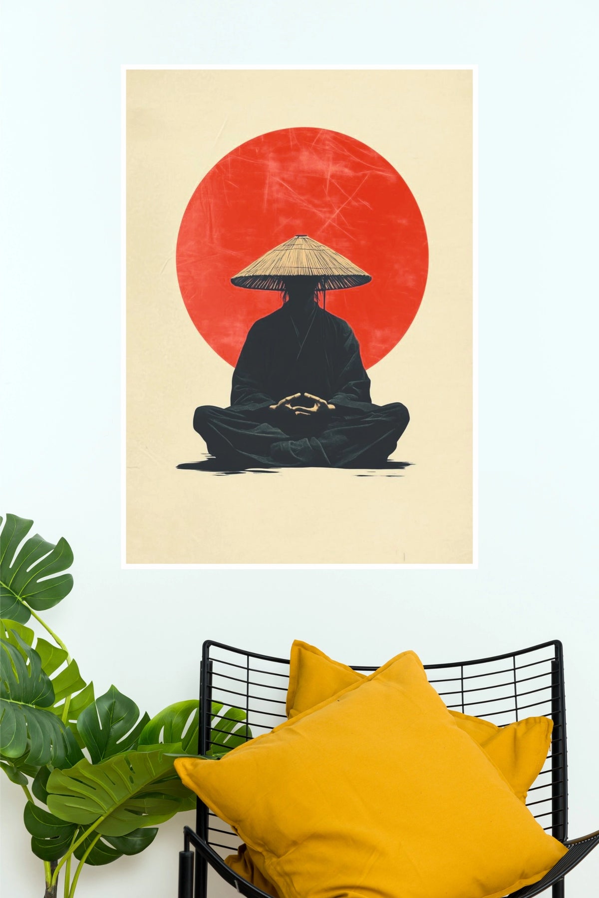 Twilight Samurai Seated Warrior Red Sun Wall Art Paper Poster  (Samurai Warrior Posters)
