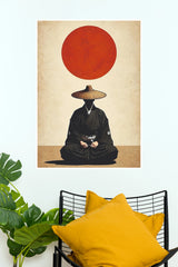 Whispers of the Katana Samurai Seated Warrior Red Sun Wall Art Paper Poster  (Samurai Warrior  Posters)