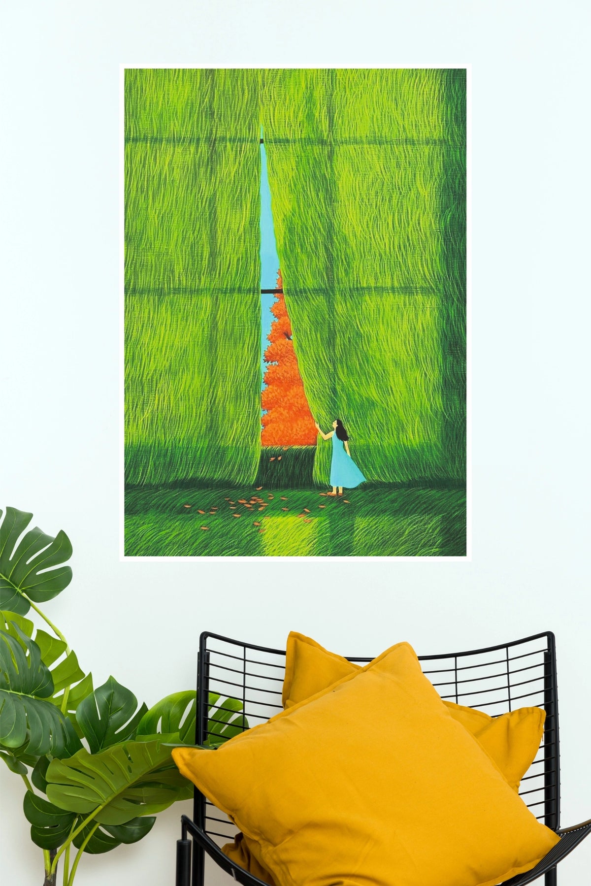 Bloom & Breeze Nature Woman Green Curtains Wall Art Poster  (The Green World Posters)