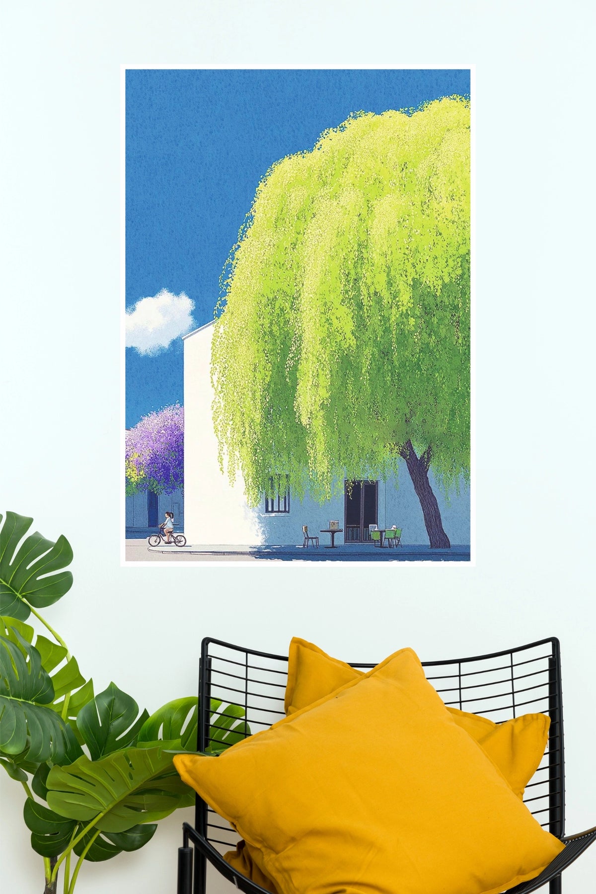 Calm Horizon Weeping Willow Building Wall Art Poster   (The Green World Posters)