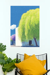 Calm Horizon Weeping Willow Building Wall Art Poster   (The Green World Posters)