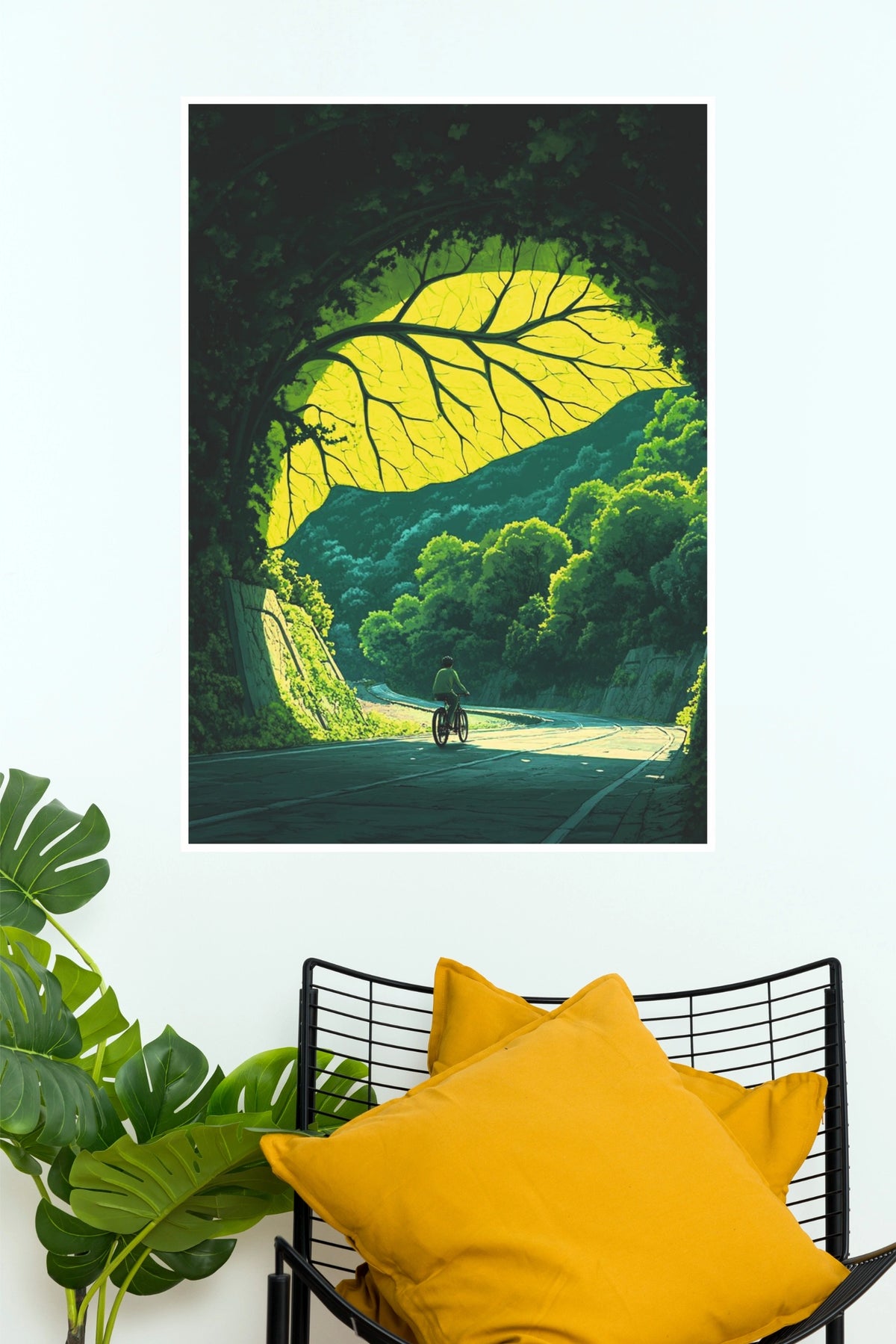 Emerald Valley Cyclist Giant Leaf Wall Art Poster   (The Green World Posters)