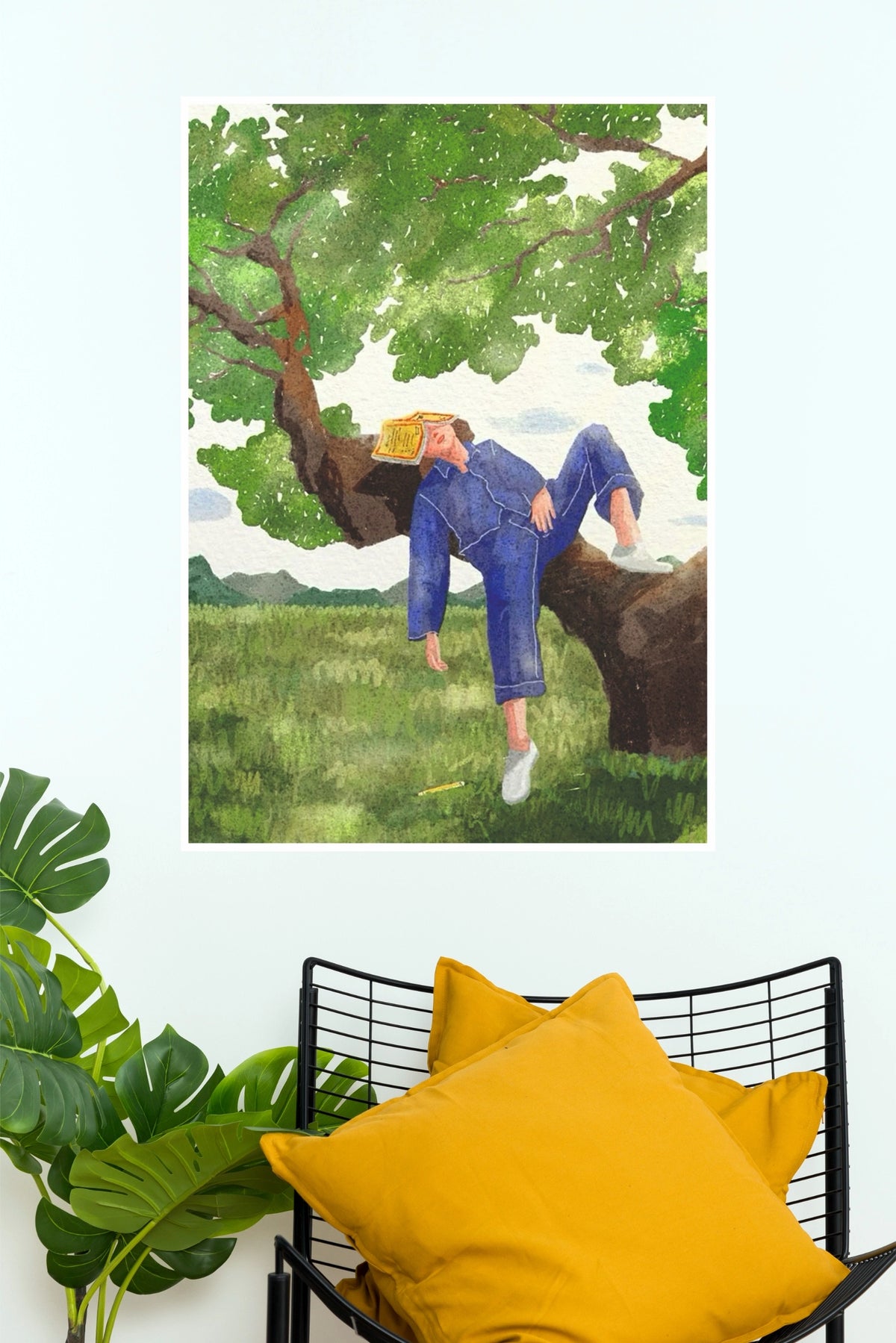 Enchanted Woods Resting Person Tree Branch Wall Art Poster   (The Green World Posters)