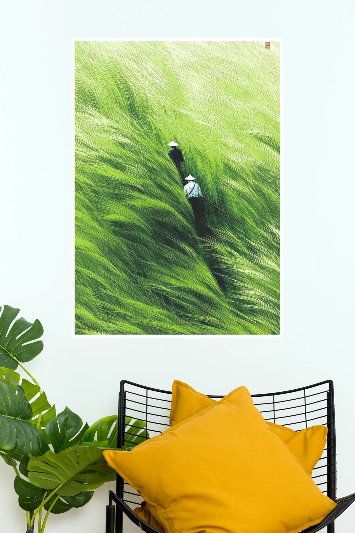 "Eternal Nature Rice Field Workers" Ghibli-Style Anime Landscape Wall Poster   (The Green World Posters)