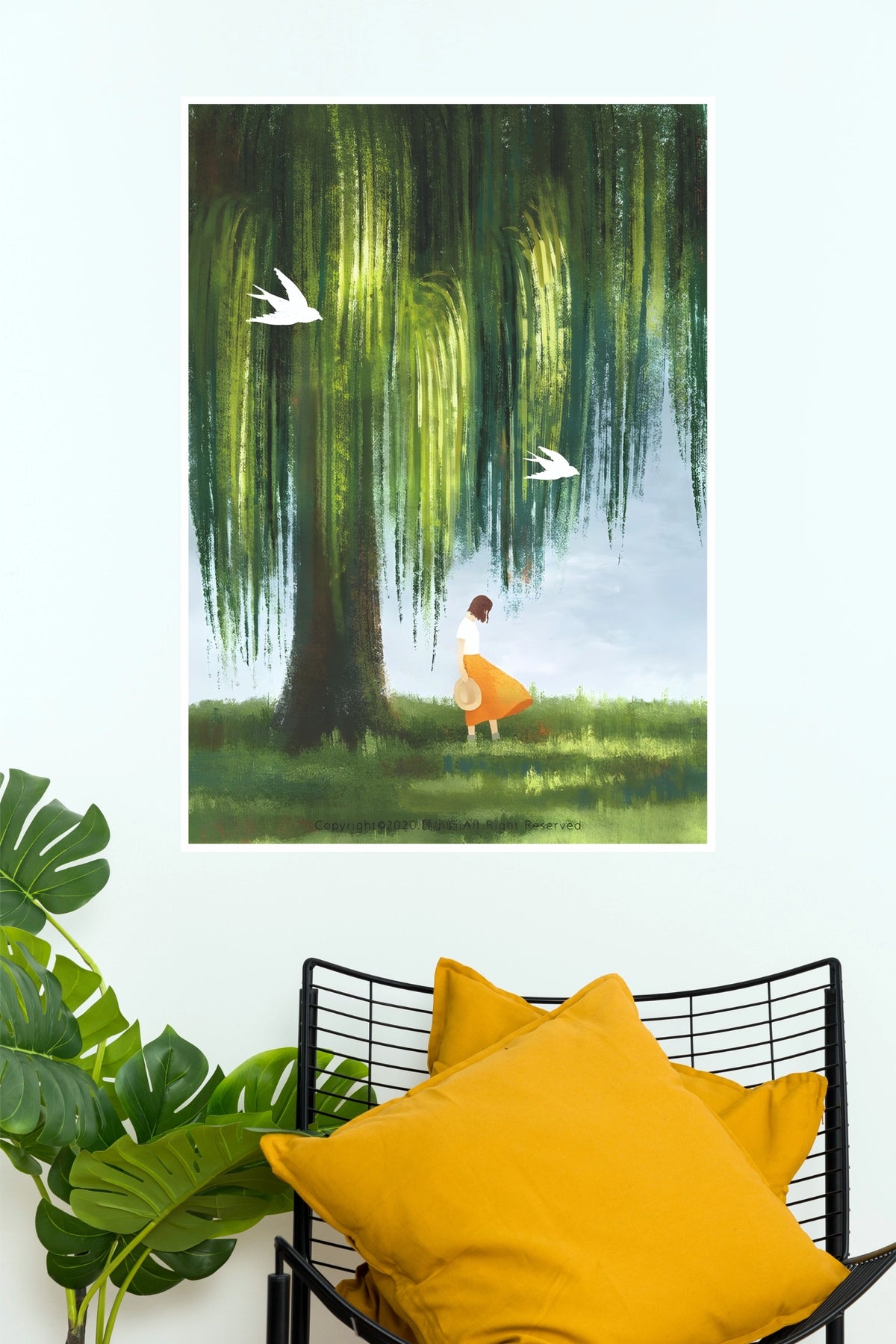 "Falling Leaves Willow Tree" Ghibli-Style Anime Nature Wall Poster   (The Green World Posters)