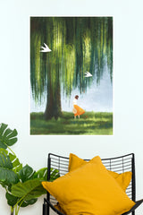 "Falling Leaves Willow Tree" Ghibli-Style Anime Nature Wall Poster   (The Green World Posters)