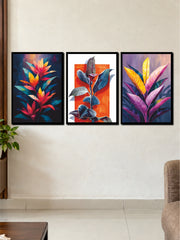 Colorful Botanical Leaves | Premium 3 Frame Wall Art Set