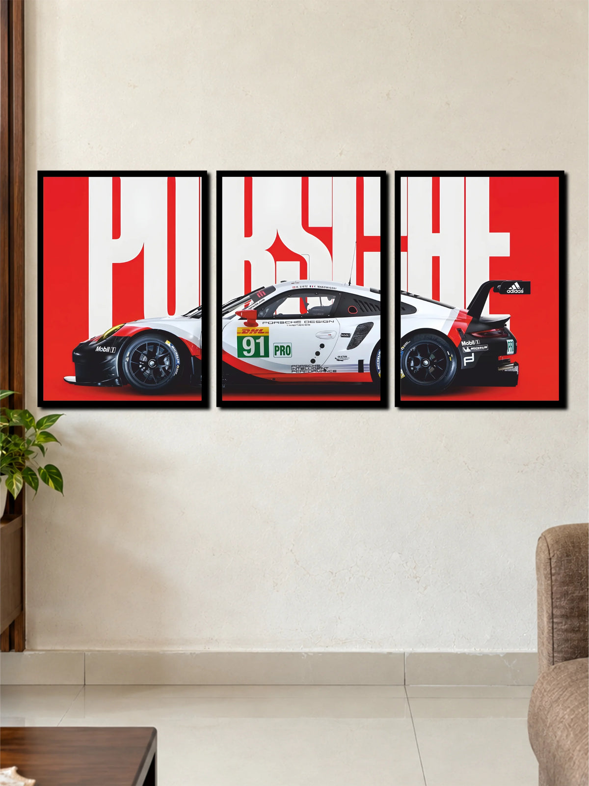 Porsche 911 RSR Racing Car | Premium 3 Frame Wall Art Set