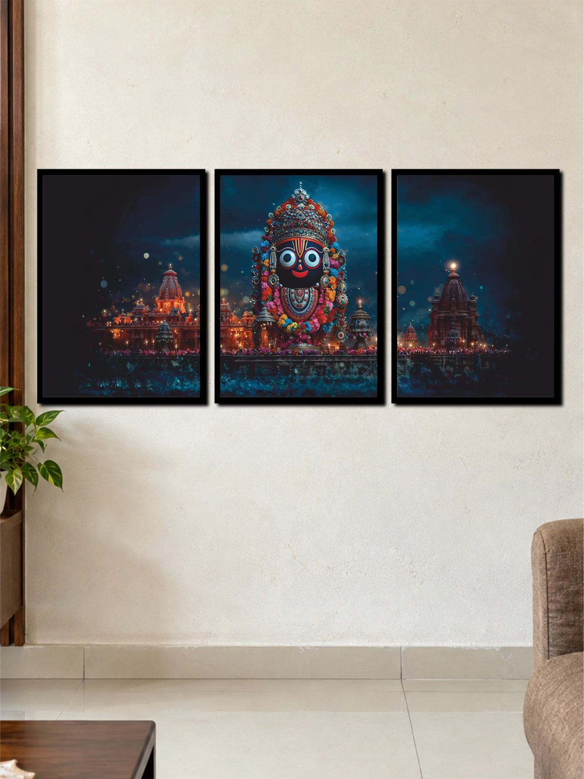 Lord Jagannath Divine Temple | Premium 3 Frame Wall Art Set