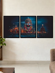 Lord Jagannath Divine Temple | Premium 3 Frame Wall Art Set