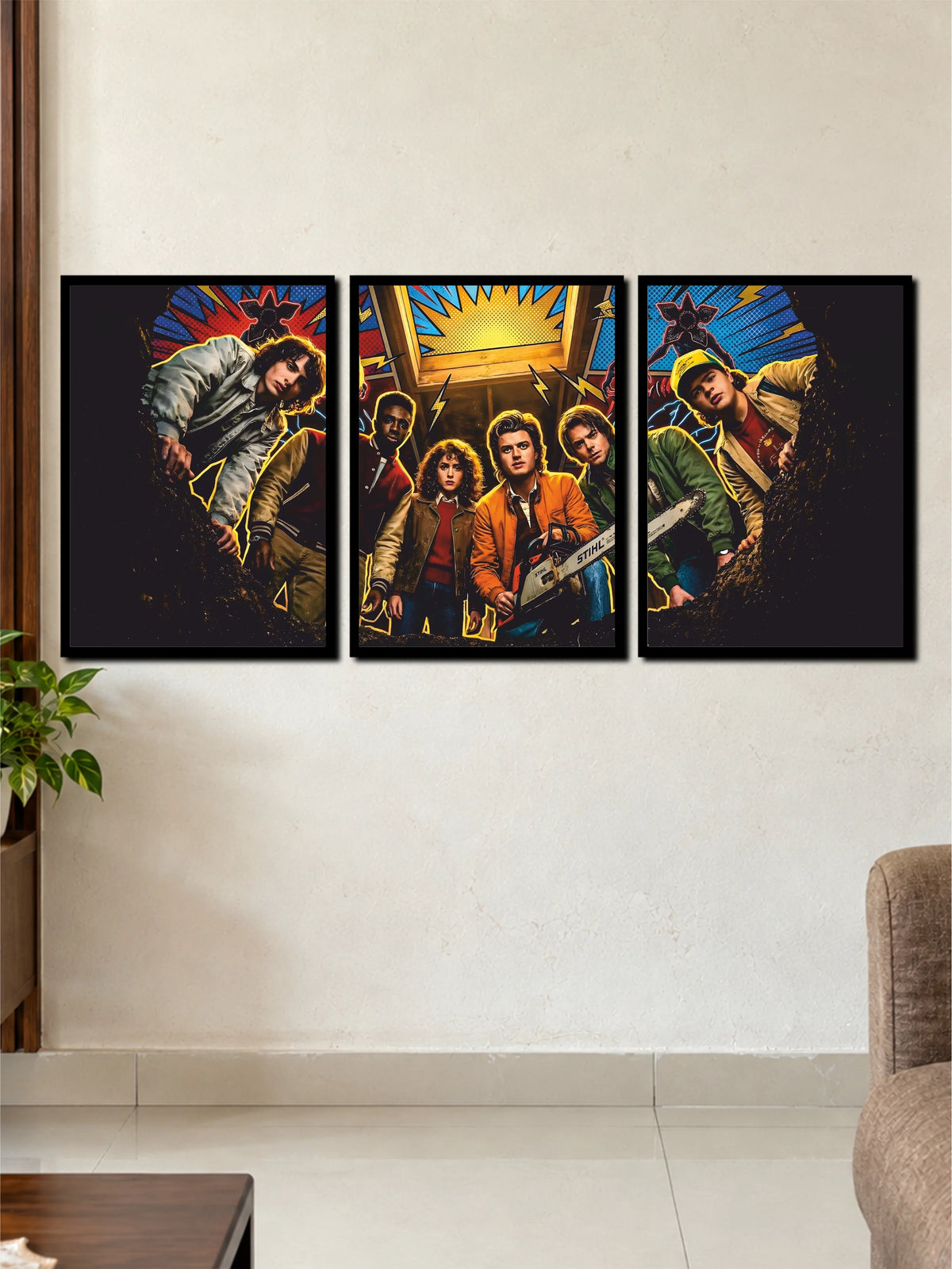 Stranger Things Hawkins Crew  Premium 3 Frame Wall Art Set