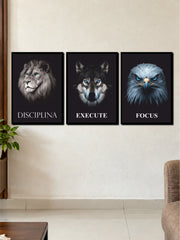 Discipline Execute Focus | Powerful Animals 3 Frame Wall Art Set