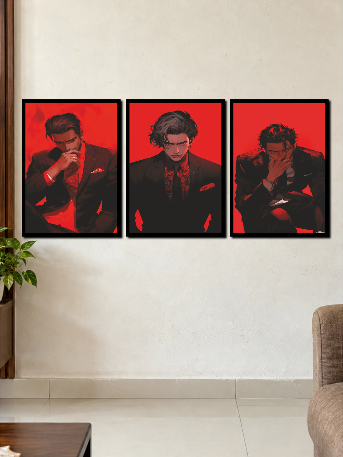 Red Gentleman Dark Aesthetic | 3 Frame Poster Set