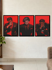 Red Gentleman Dark Aesthetic | 3 Frame Poster Set