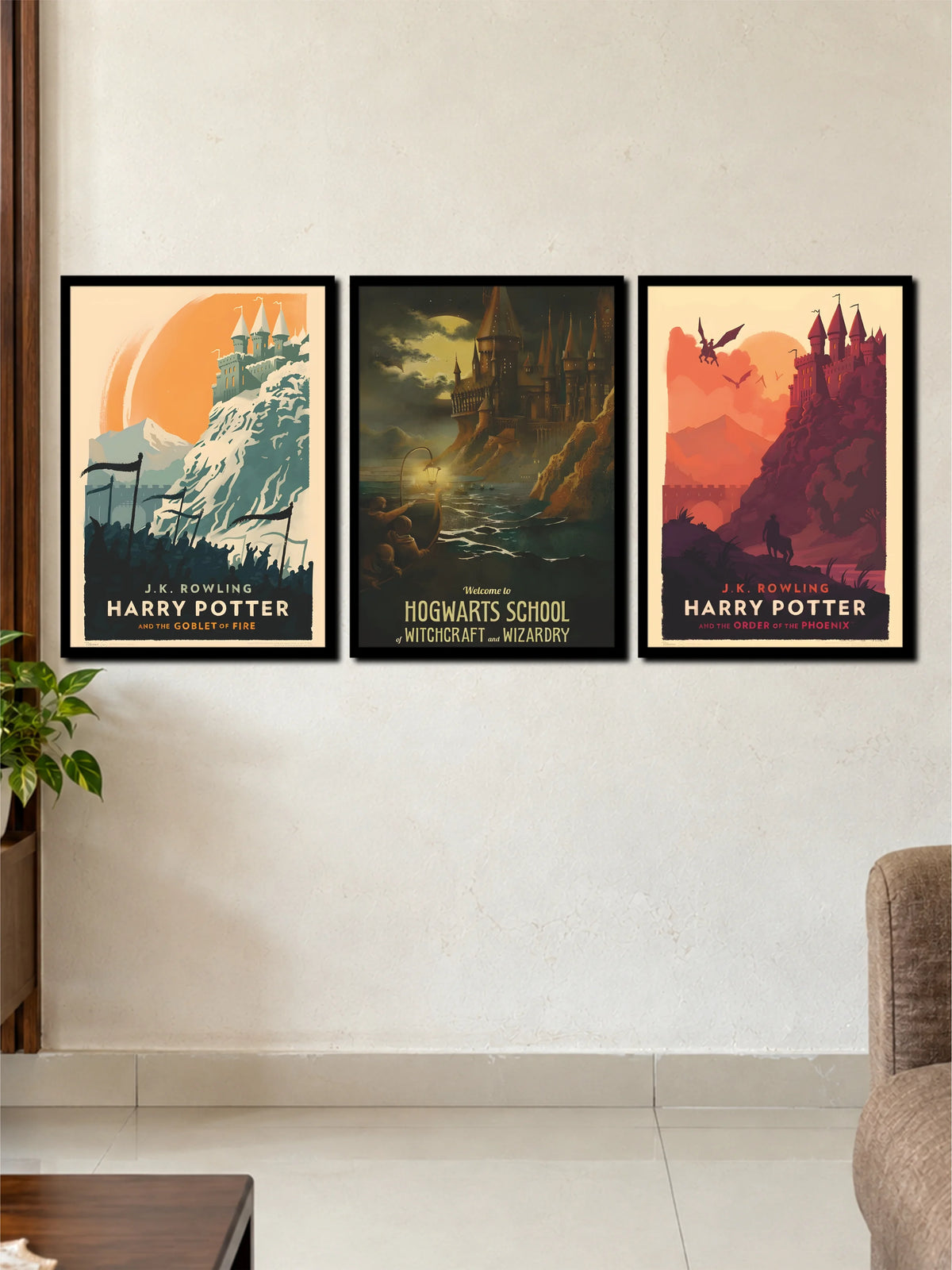 Harry Potter Hogwarts Vintage Art  3 Frame Poster Set