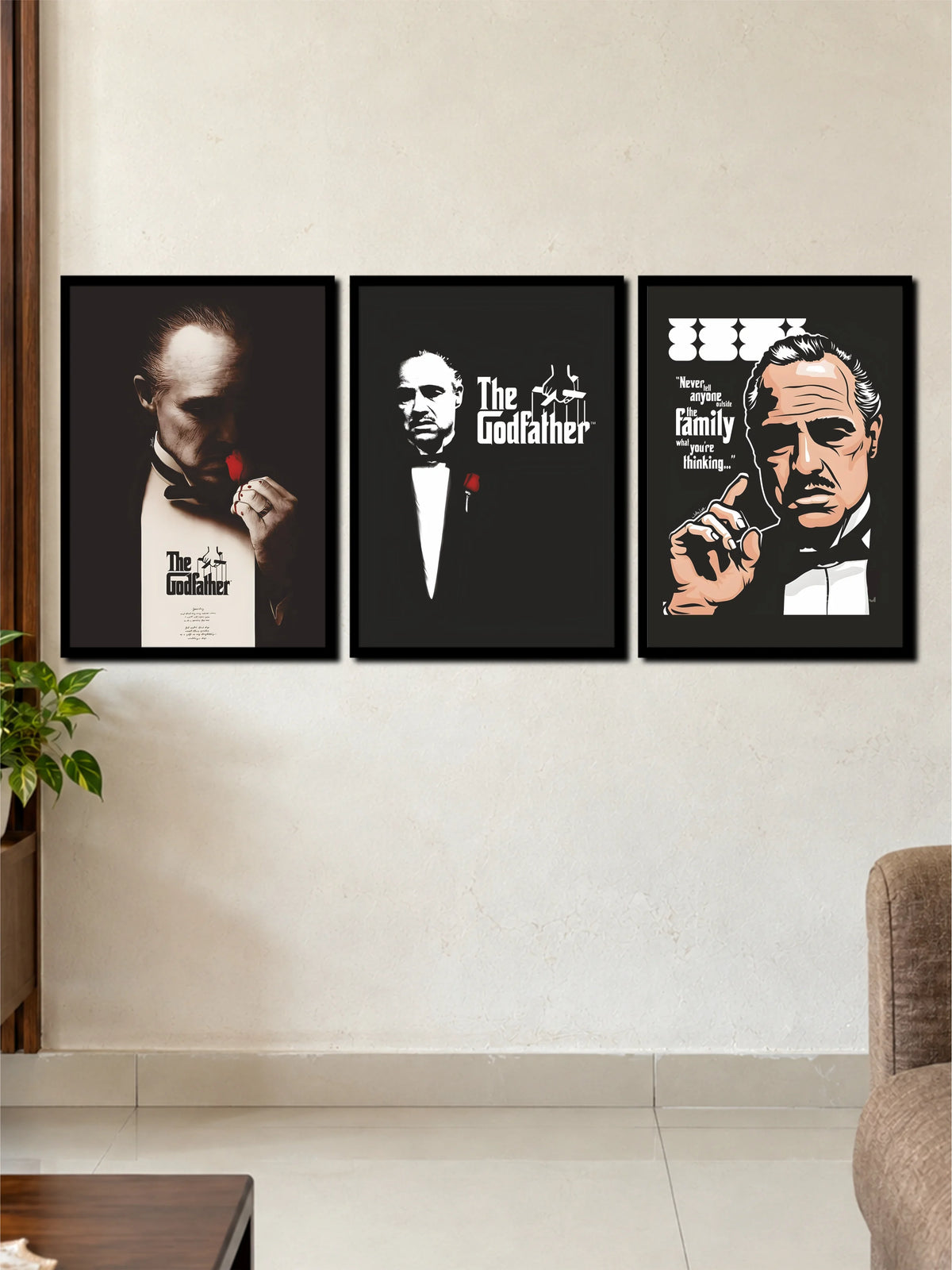 The Godfather 3 Frame Poster Set | Don Vito Corleone Movie Wall Art