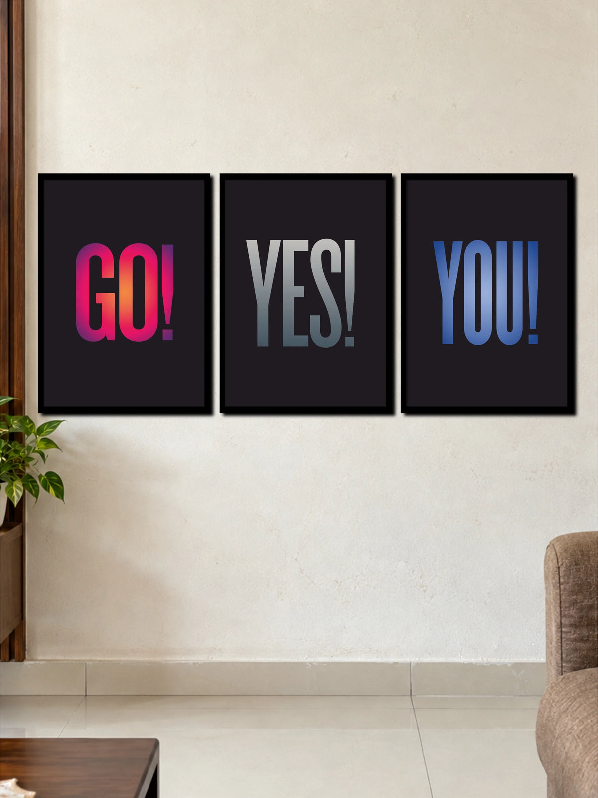 Go Yes You 3 Frame Poster Set | Motivational Typography Wall Art