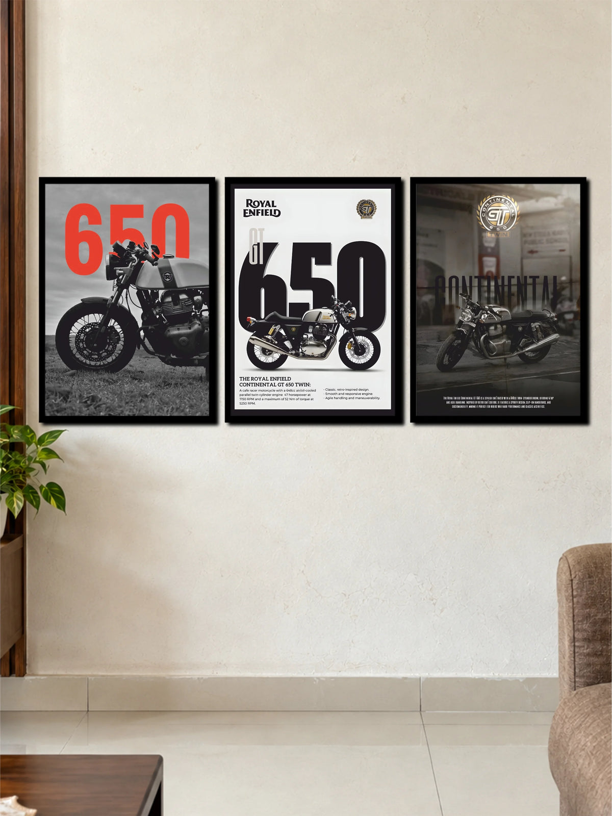 Royal Enfield Continental GT 650 3 Frame Poster Set | Motorcycle Wall Art