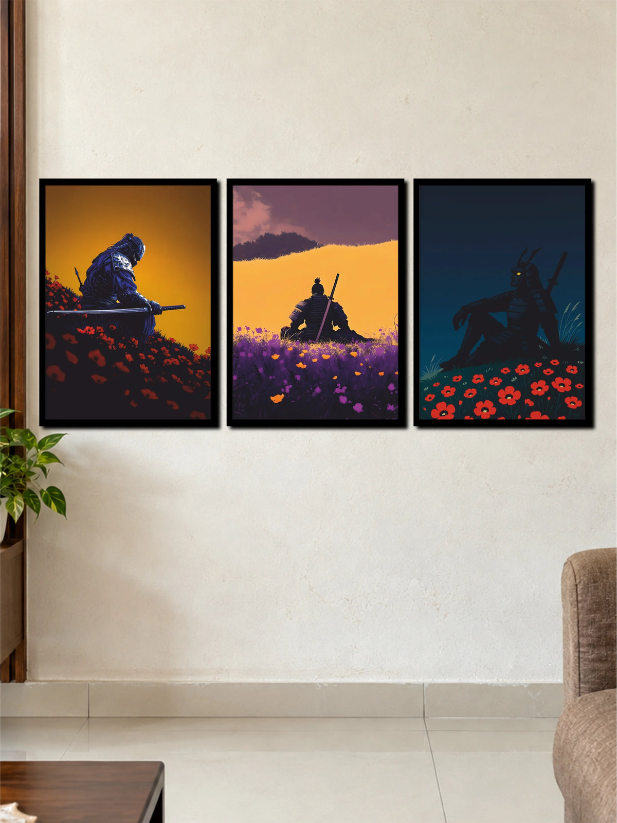 Samurai Warrior 3 Frame Poster Set | Japanese Aesthetic Wall Art