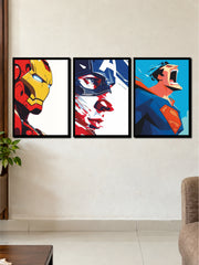 Superhero Trio 3 Frame Poster Set | Iron Man, Captain America & Superman Wall Art