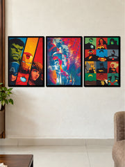 Marvel & DC Superheroes 3 Frame Poster Set | Comic Wall Art