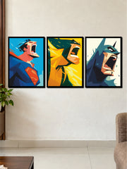 Superman Wolverine Batman 3 Frame Poster Set | Superhero Wall Art