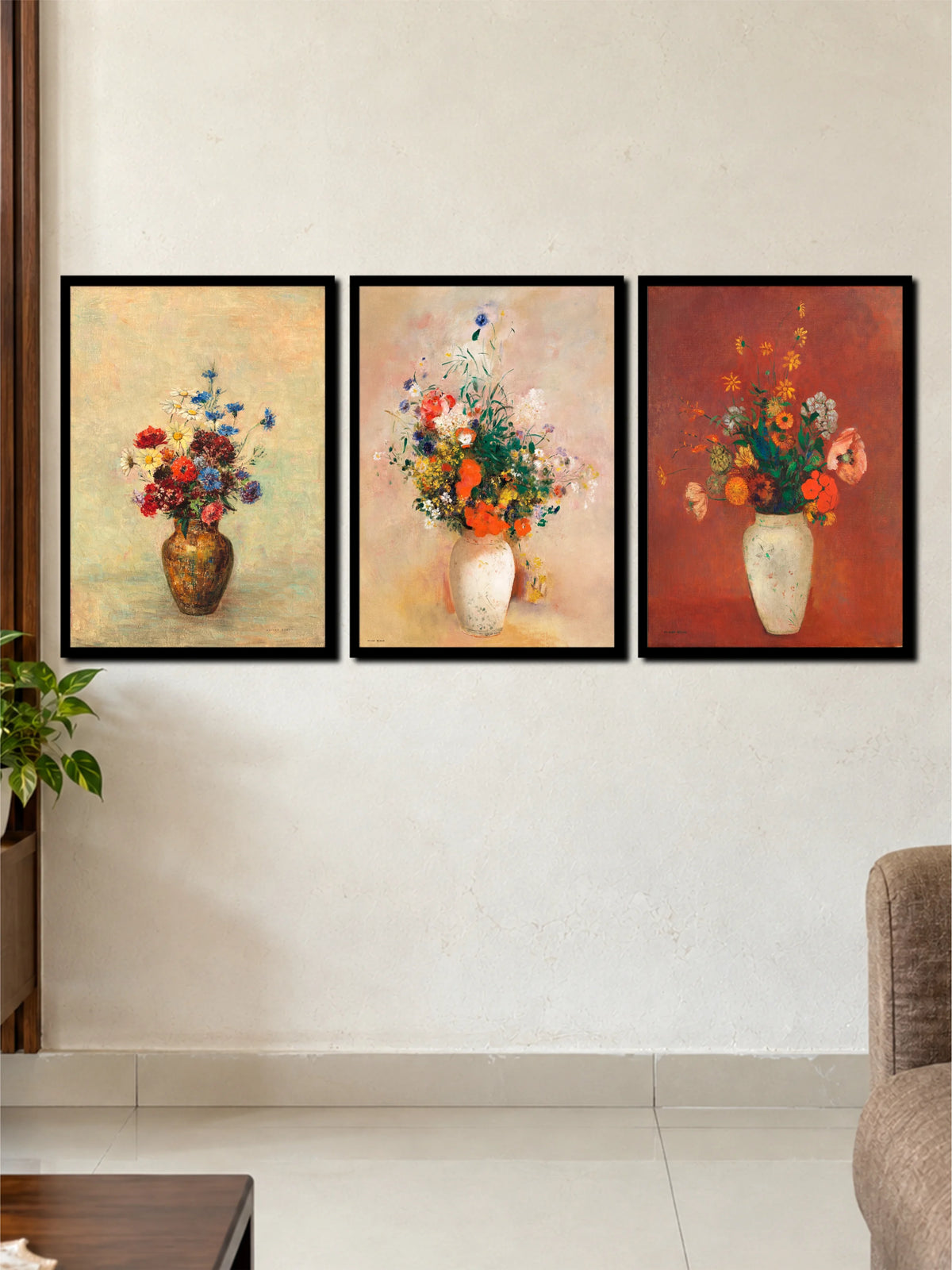 Vintage Floral Vase 3 Frame Poster Set | Botanical Wall Art