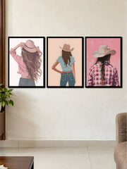 Boho Cowgirl Aesthetic: Western Women & Cowboy Hats 3-Frame Poster Set