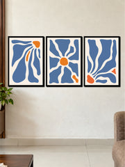 Abstract Matisse Floral: Blue & Orange Organic Shapes 3-Frame Poster Set